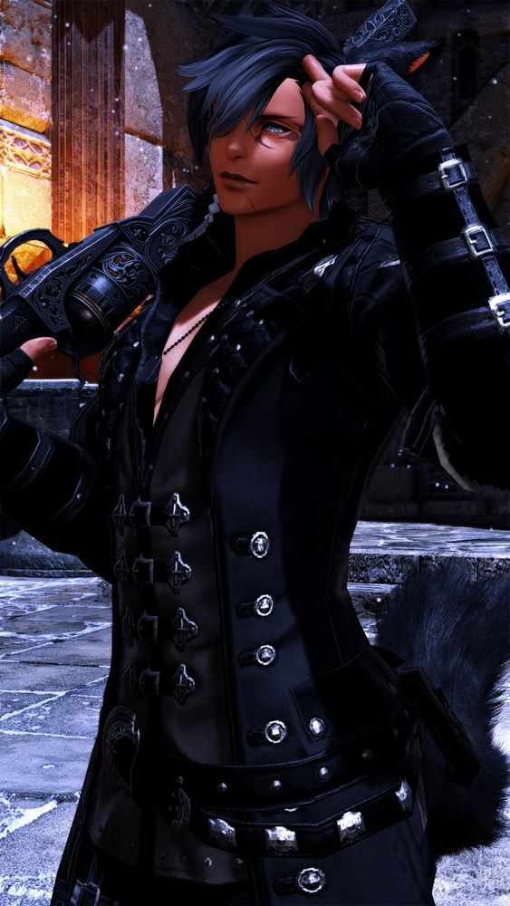 A catboy holding up a gun leaning against his shoulder and two finger saluting while looking at the camera while a small smile on his face
