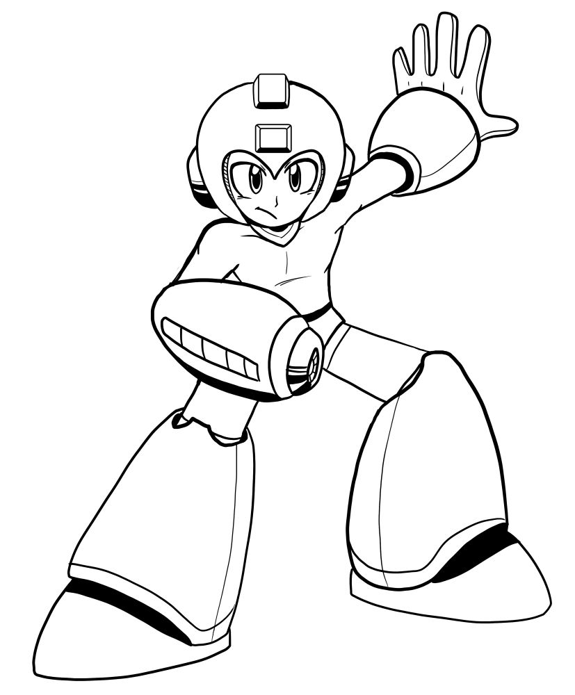 line art of mega man striking a pose
