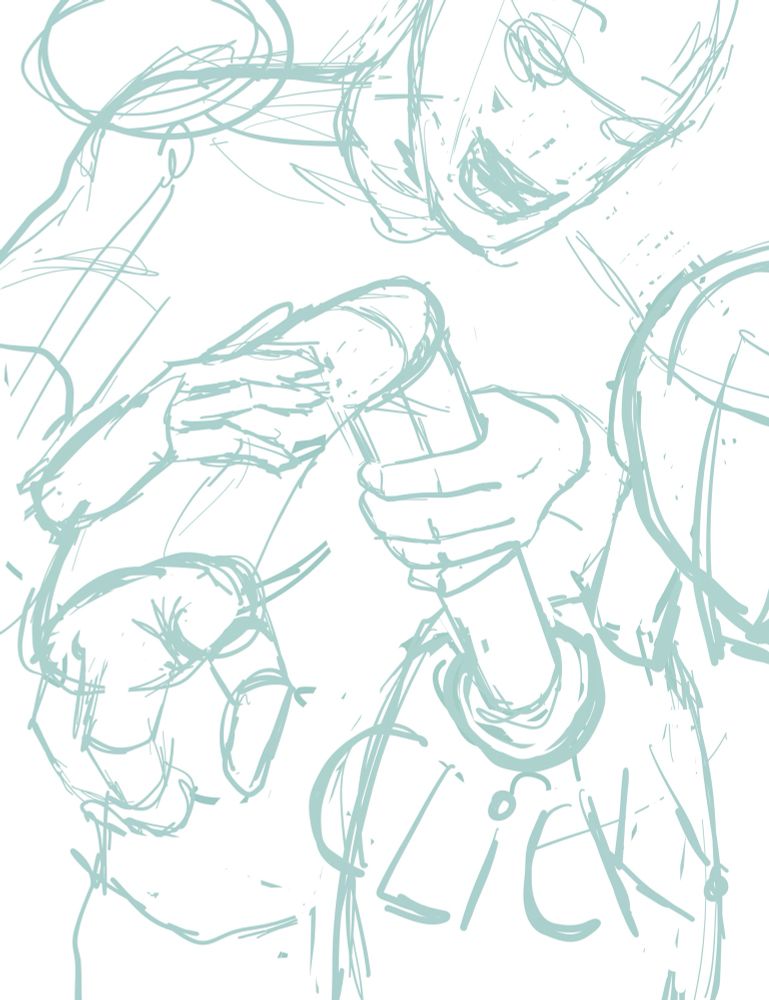 Breakdown drawing of a man assembling a robot.