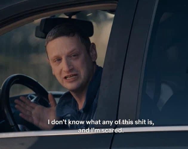 tim robinson crying in a car: i dont know what any of this shit is and im scared