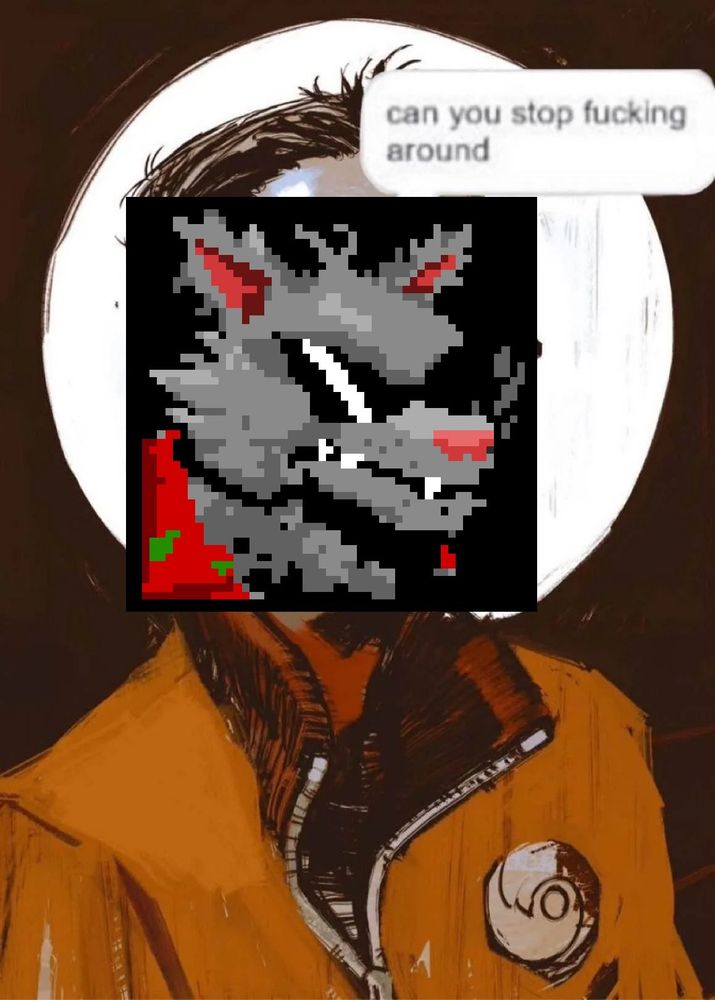 Irvine Everhood's face, hastily edited onto a Kim Kitsuragi meme, encouraging the viewer to 'cease their shenanigans'.