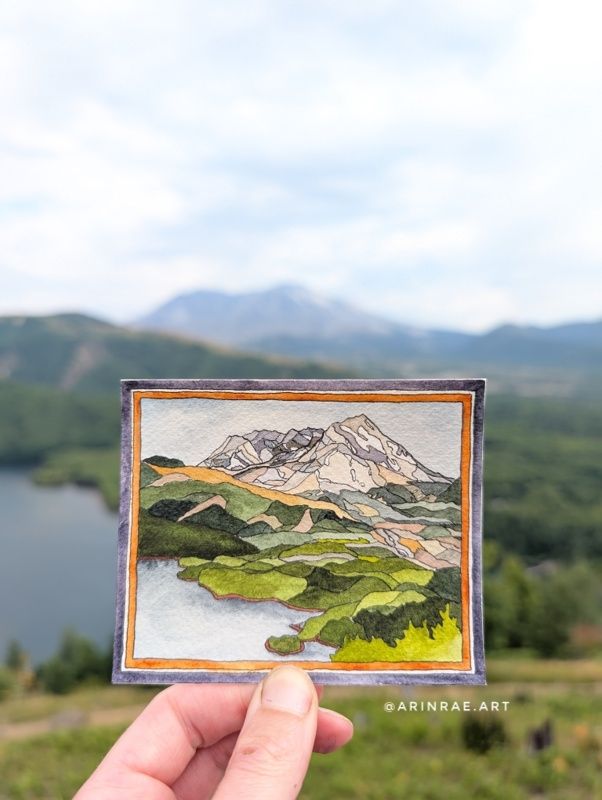 Watercolor painting/color study of Mount St Helens 