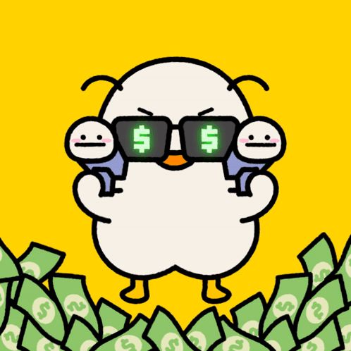 a cartoon duck wearing sunglasses with dollar signs on them