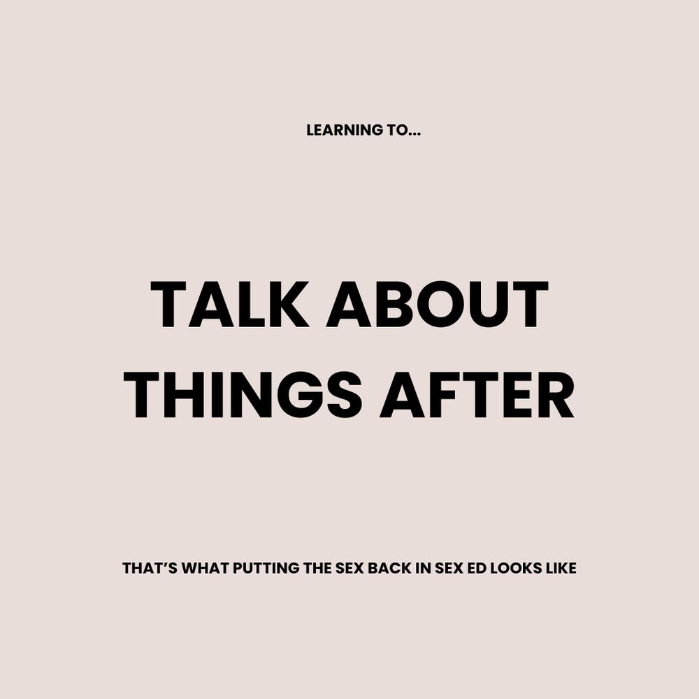 “Learning to… TALK ABOUT THINGS AFTER” is written in bold black text on a cool tan background.