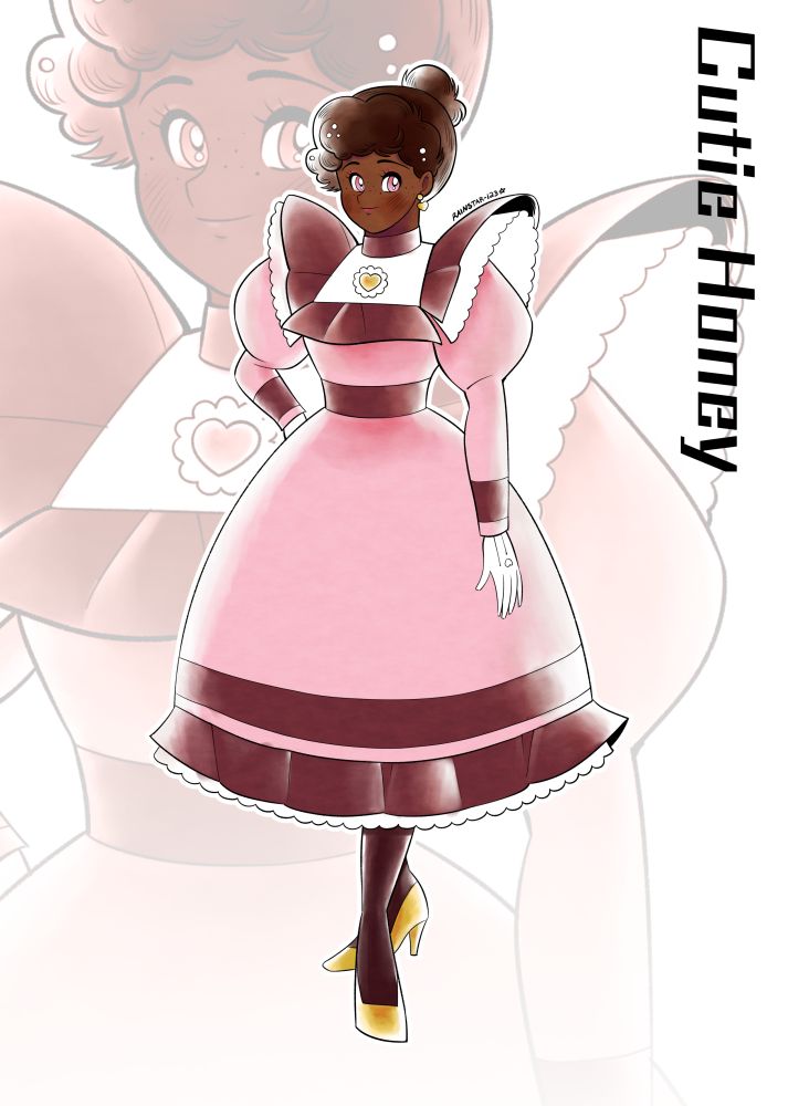 Drawing of an original magical girl called Lady Witch in the style of the 1973 manga series "Cutie Honey".