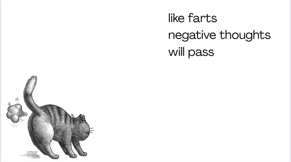 A statement: like farts negative thoughts will pass and a picture of cat farting 