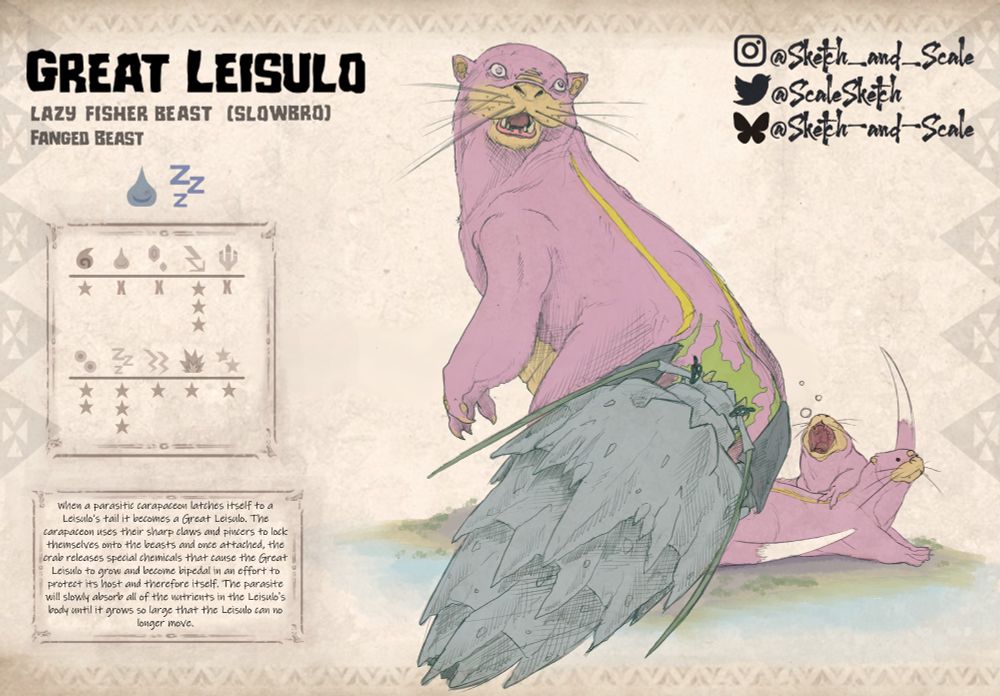 Artwork of the Pokemon Slowbro if it was a boss from Monster Hunter