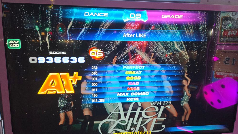 Pump it up results screen for the song "After Like" by IVE. Score AA+