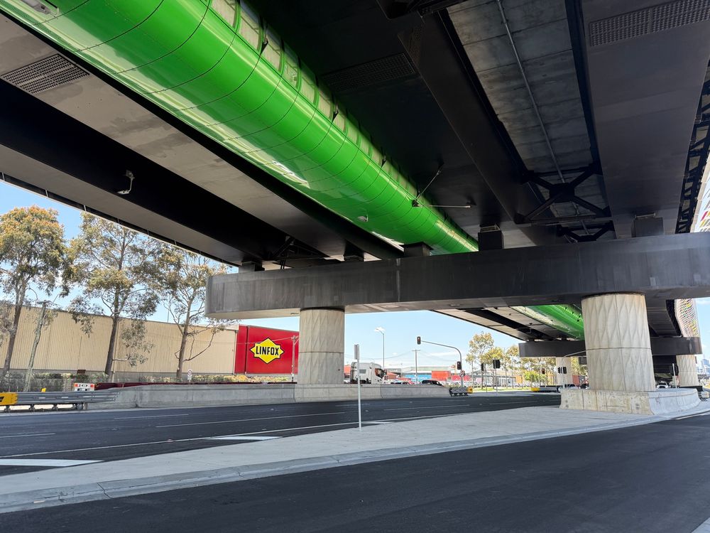 Veloway - a big tube suspended with a big traffic road below and another above. 