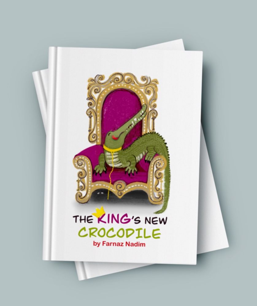 Book cover mock up for “the king’s new crocodile”, the imagined book cover challenge 2024