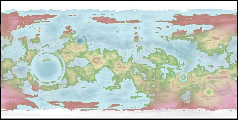 an edited fantasy world map from a generator. there's several large, conspicuous 'circles' on the landscape