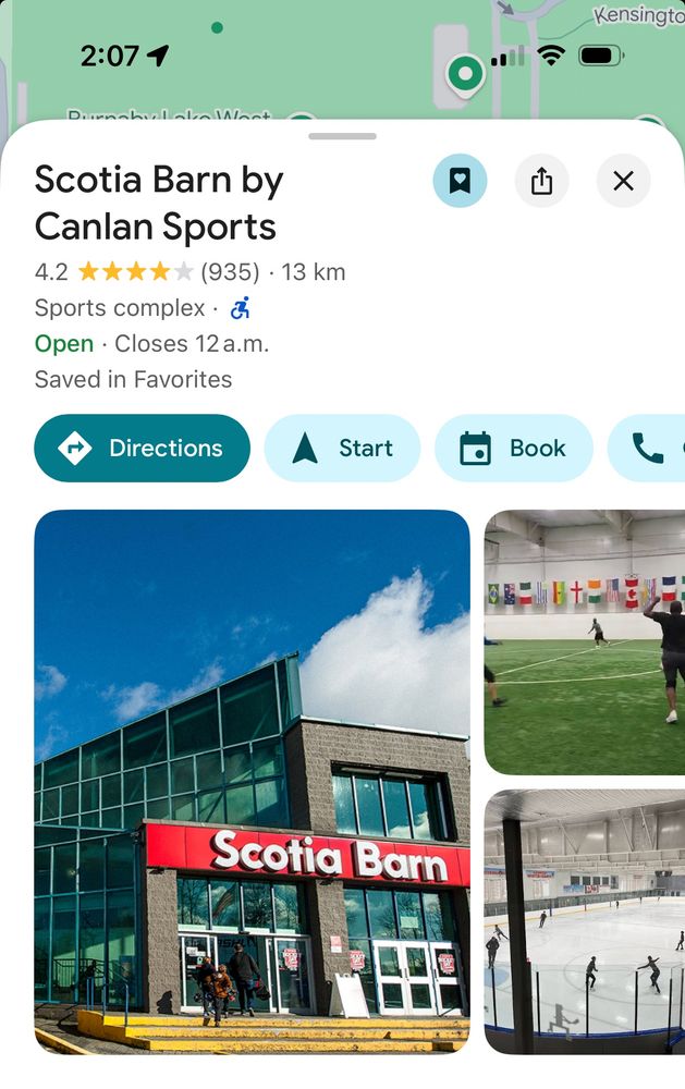 Google Maps screenshot of “Scotia Barn by Canlan Sports” in Burnaby, BC