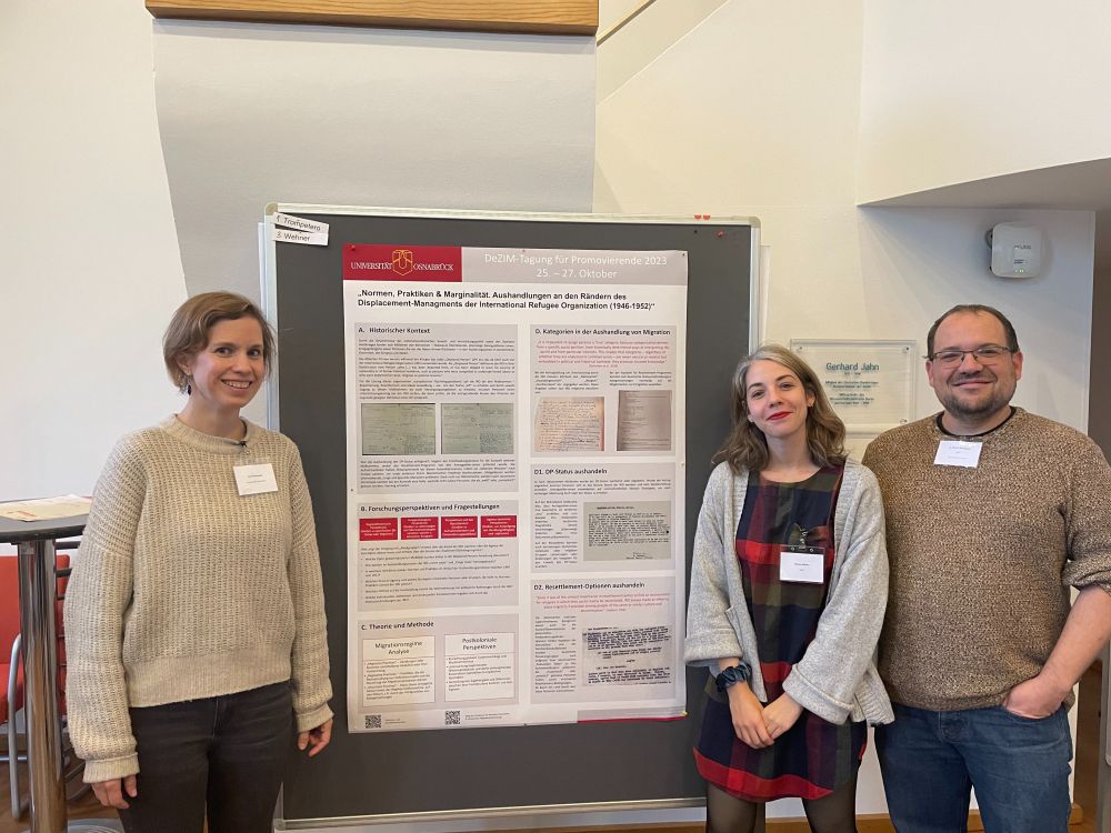 Das Foto zeigt Vera Hanewinkel, Jessica Wehner und Marcel Berlinghoff vom Institut für Migrationsforschung und Interkulturelle Studien der Universität Osnabrück.