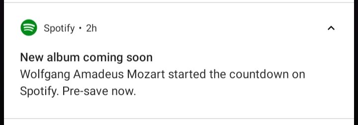 New album coming soon
Wolfgang Amadeus Mozart started the countdown on Spotify. Pre-save now.