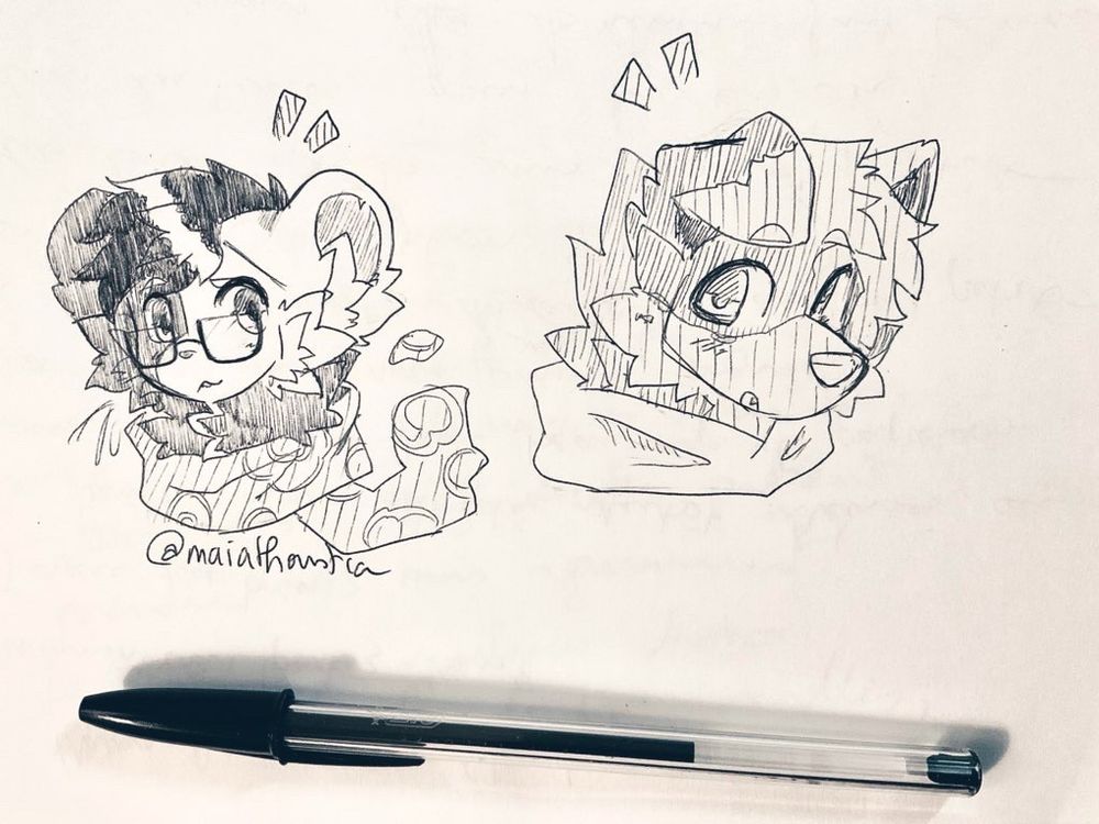 Ink doodles of my rat sona and my partner’s, a dog