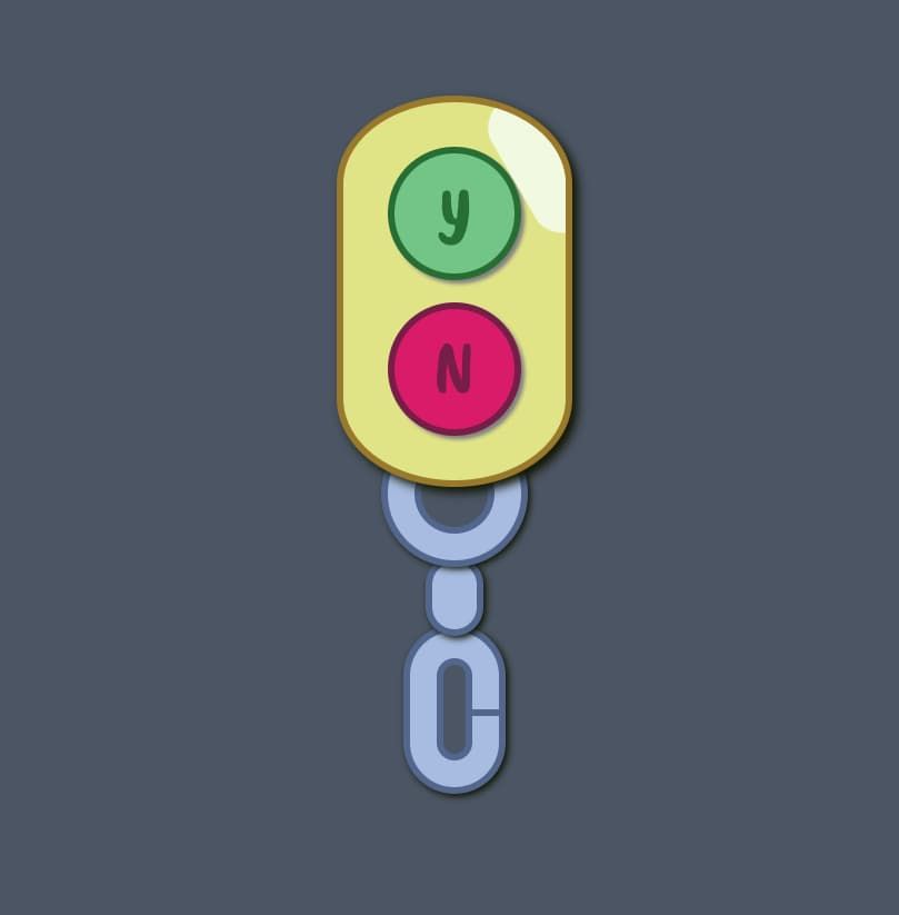 A yellow keychain with a "Y" button and an "N" button. It looks just like the one from the show "Bluey" for kids.