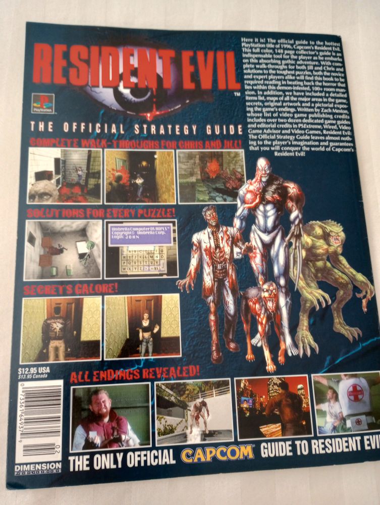 The back cover of the official Resident Evil strategy guide, with 11 screenshots including the one mentioned by the original poster