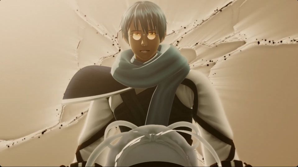 Shot of Ovan standing above Aina while a crack in the sky appears behind him