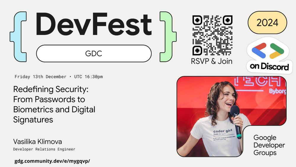 Vasilika Klimova at DevFest Discord 2024 with a talk Redefining Security.