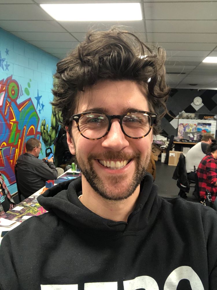 A photo of James at his first FNM event. 