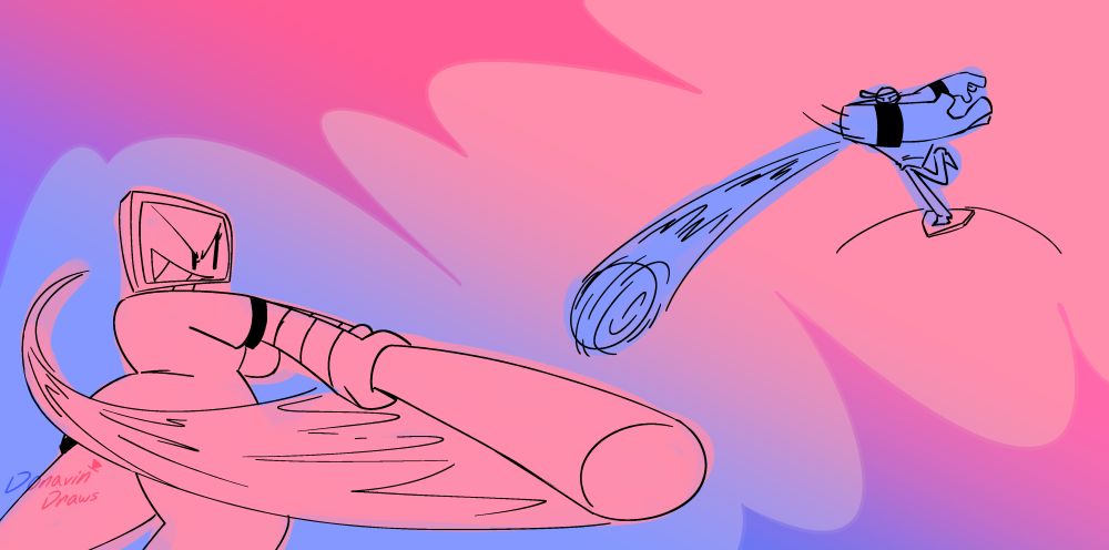 A doodle of Rita and Anthony playing baseball