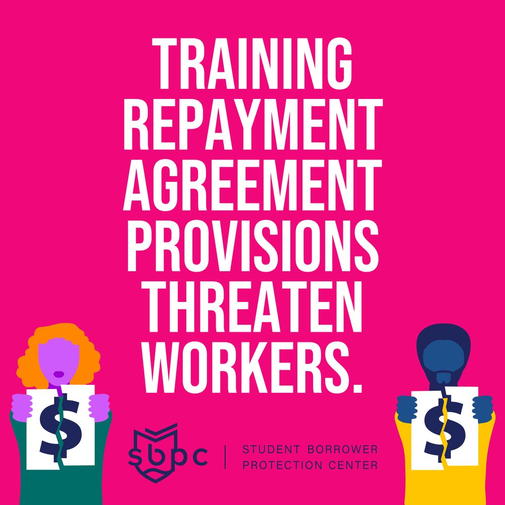 Training Repayment Agreement Provisions threaten workers [icons of two people holding out sheets of paper torn in half with dollar signs on them].