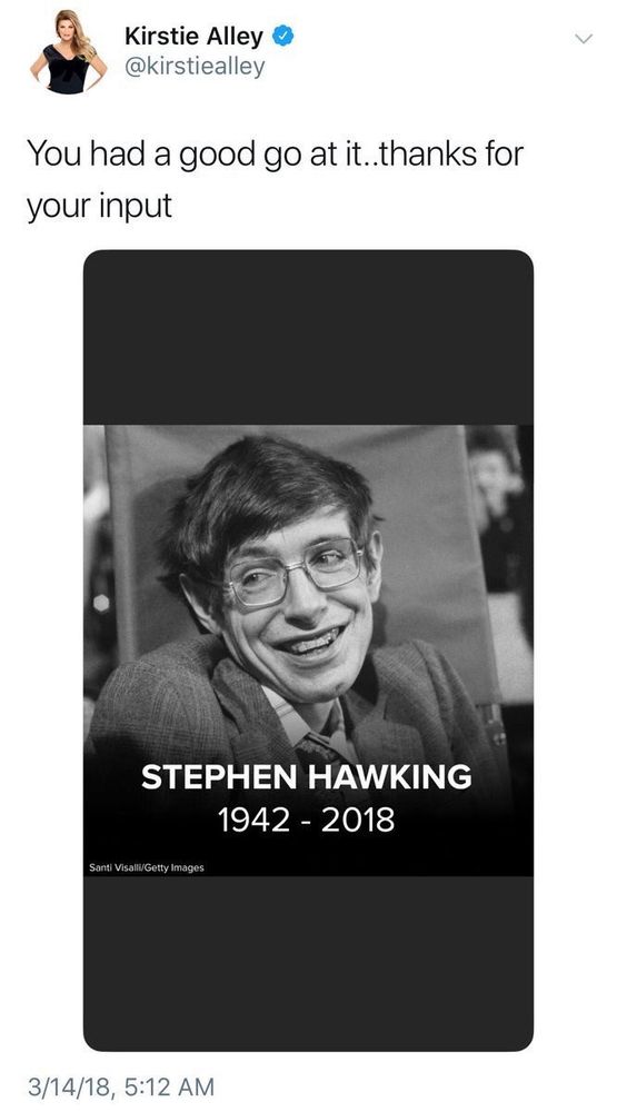 the kirstie alley/hawking tweet
