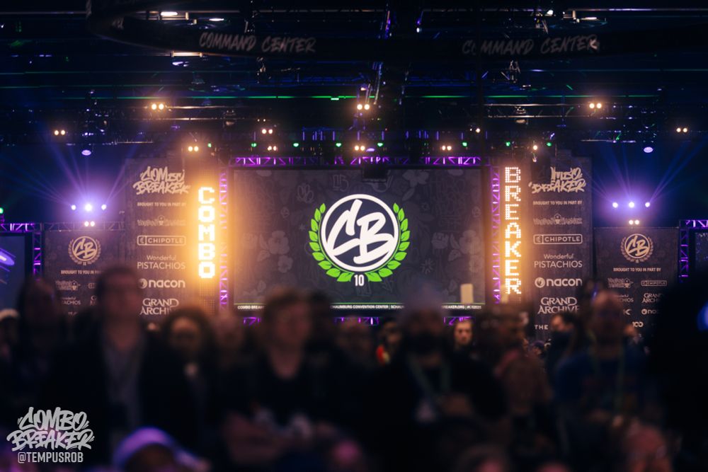Photo of the Combo Breaker stage, lit up a glowing "Combo Breaker" marquee. 