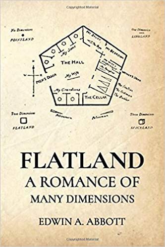 Cover of Flatland: A Romance of Many Dimensions, showing a diagram of a Flandlander's house in the shape of a pentagon