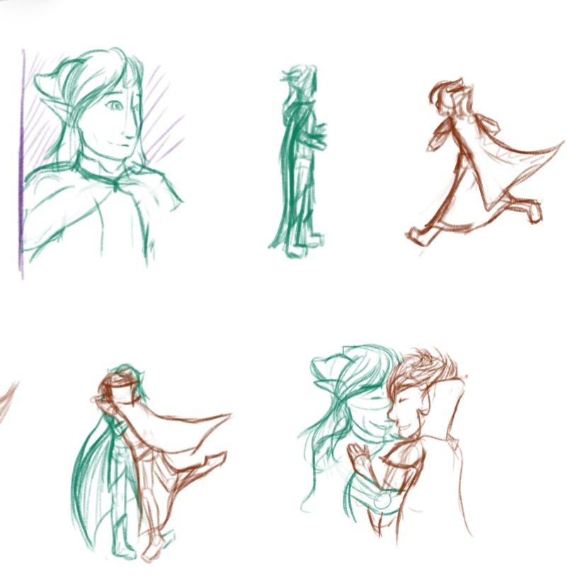 Digital sketch of a quick comic. Yulei (oc) is standing in the doorway, Dawngrasp is running to them, then they hug.