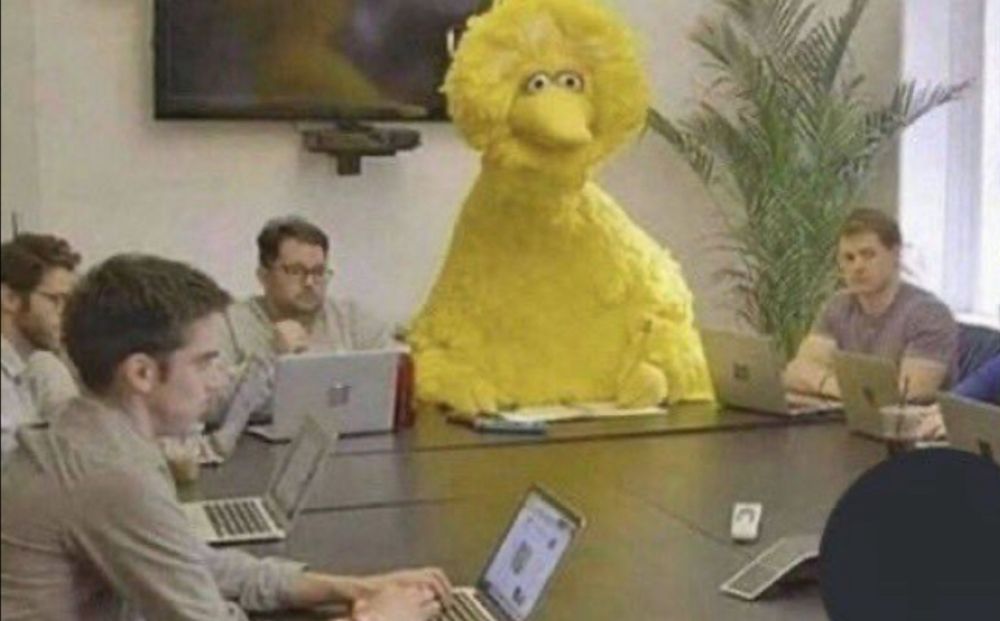 Big Bird at an office meeting meme 