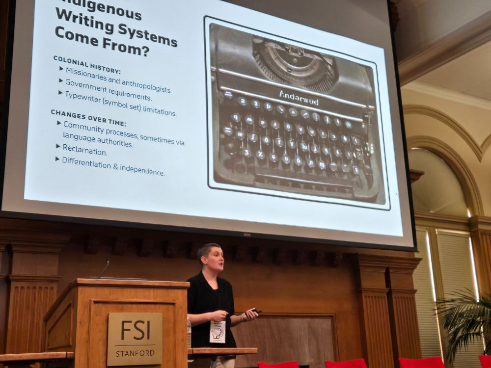 Bridget Chase with slide on indigenous typewriter 