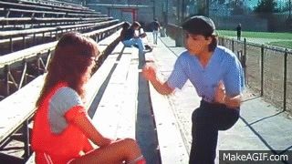 Damone from Fast Times at Ridgemont High trying to sell Cheap Trick concert tickets to a student.