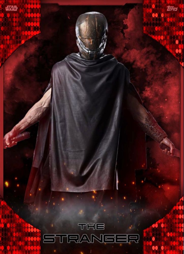 digital topps card of the stranger wielding both of his lightsabers, arms out