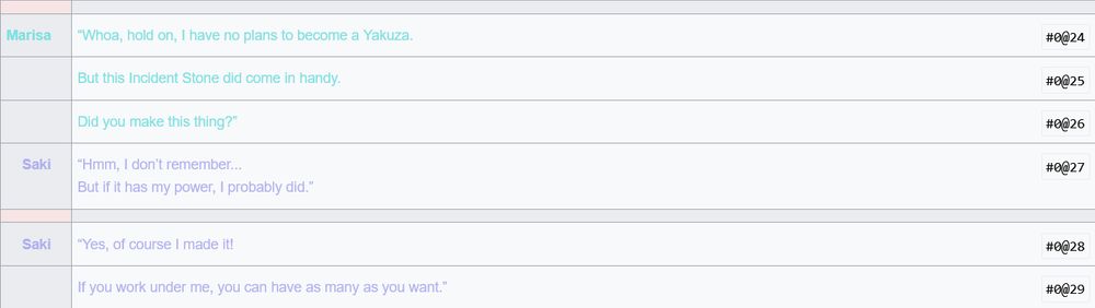 Marisa: "Whoa, hold on, I have no plans to become a Yakuza. But this Incident Stone did come in handy. Did you make this thing?"

Saki: "Hmm, I don't remember... But if it has my power, I probably did."

Saki: "Yes, of course I made it! If you work under me, you can have as many as you want."