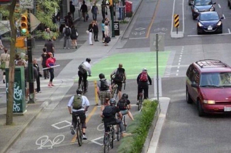 Vancouver bike-lane filled with people on bikes