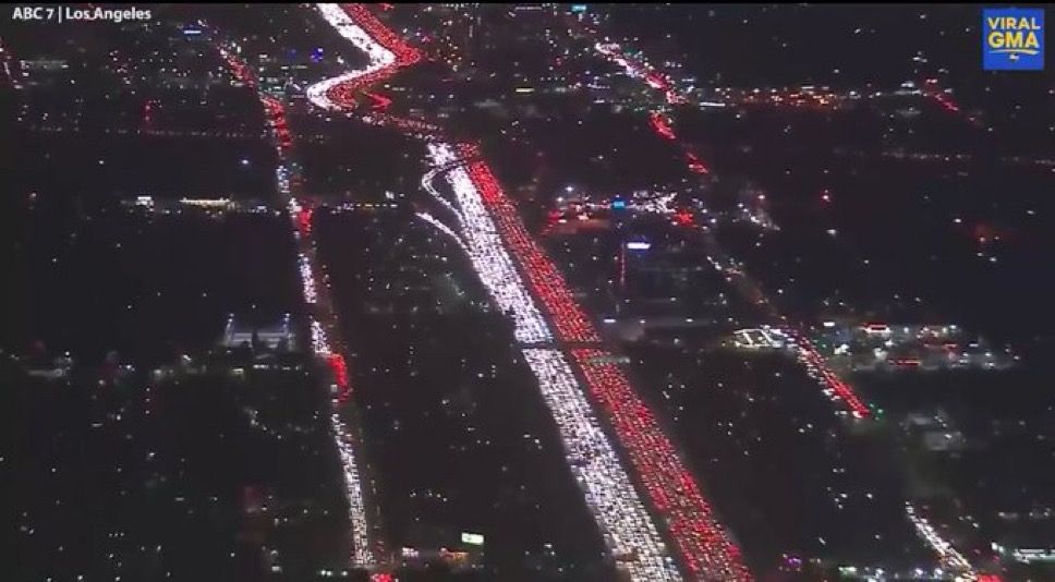 Full highway of thanksgiving traffic in both directions