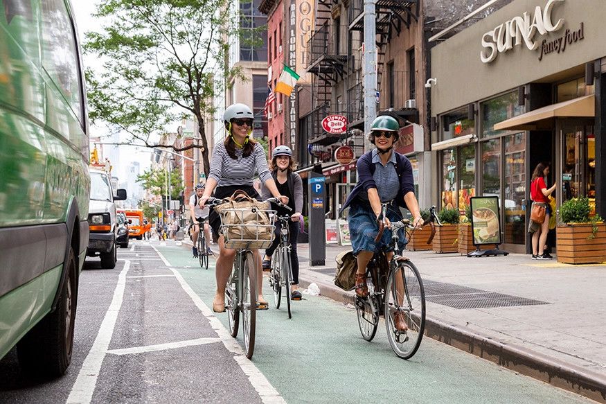 People riding in a bike-lane