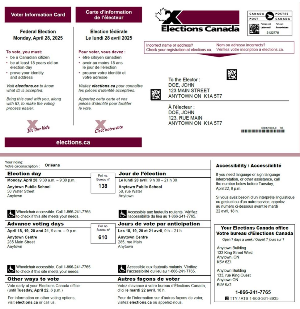 Sample voter card