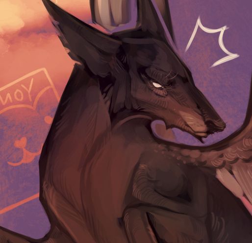 Closeup of a dog-creature. Boop nose.
