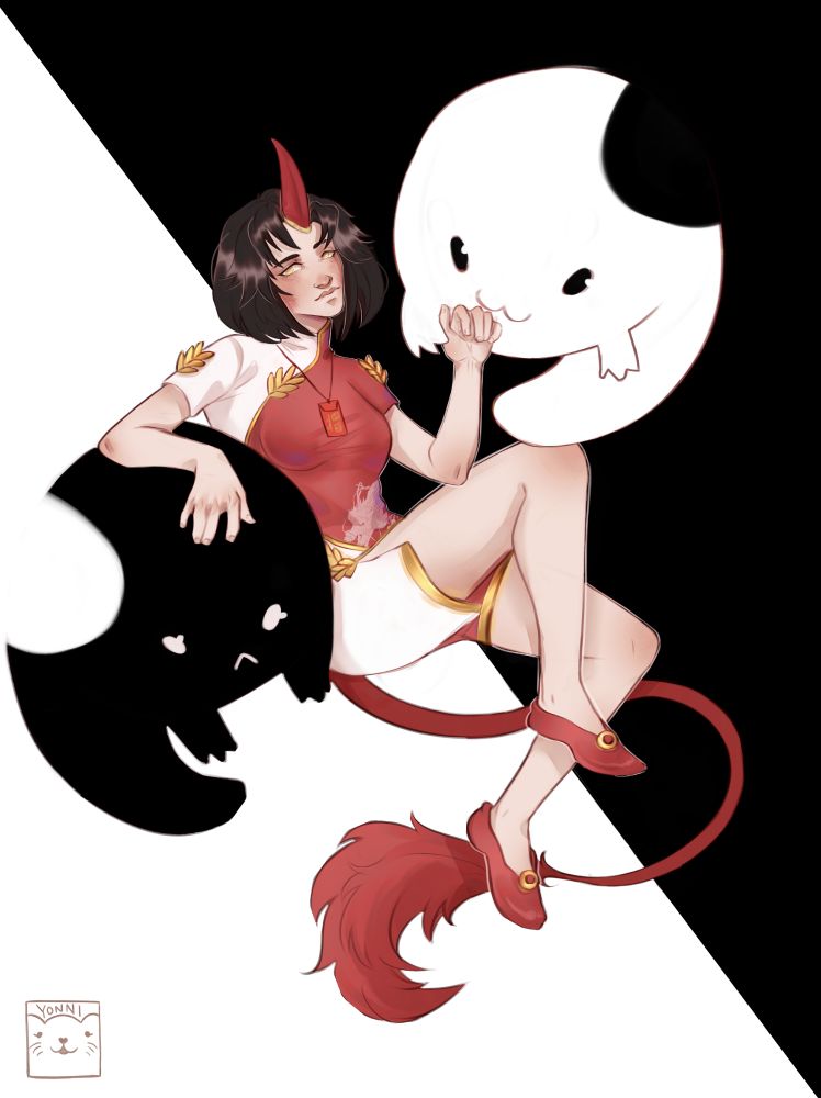 Kounna and her two constant companions, Yin and Yang spirits.