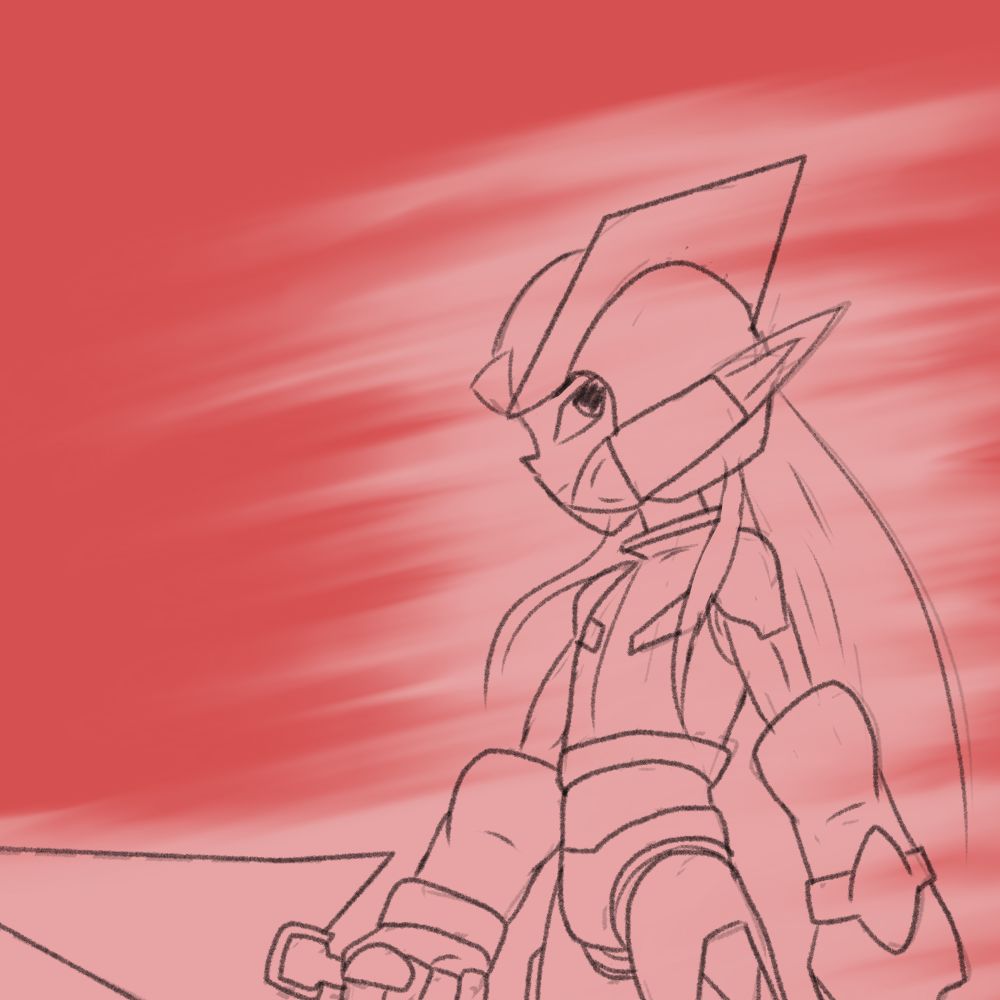 A doodle of Zero as he appears in the Mega Man Zero series, standing stoically with his Z-Saber drawn.