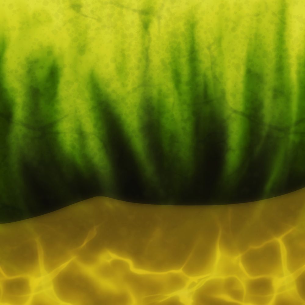 A green stomach with mustard-yellow acid.