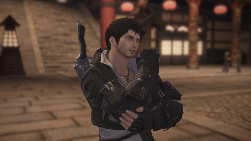 Callan on the streets of Kugane talking to himself