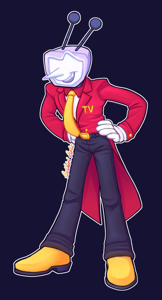 Art featuring Tenna from Deltarune with his hands on his hips leaning forward. He's sporting an open mouth smile with a brow raised.