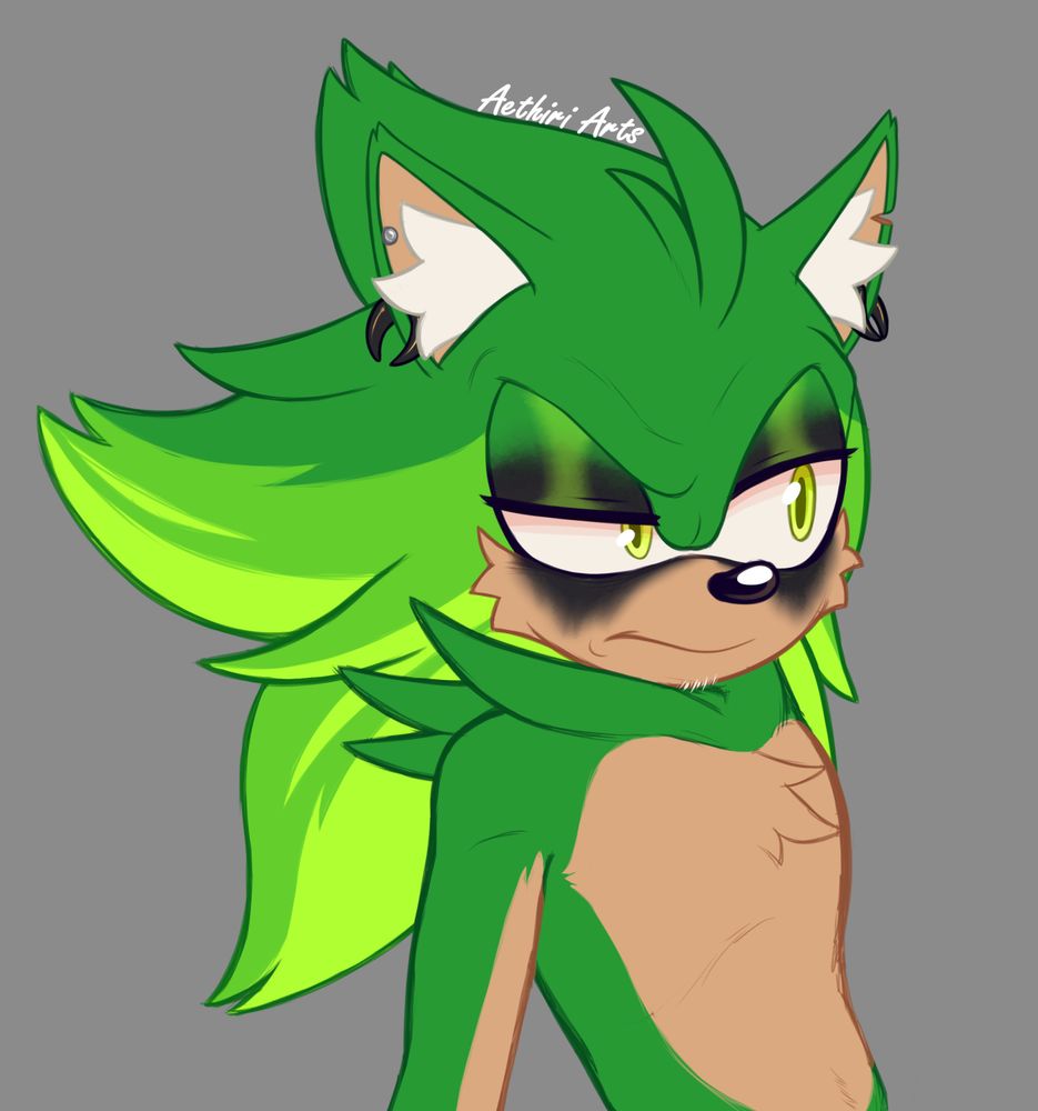 Art featuring my character Phage. He is leaning back and has a skeptical expression as he looks of to the side at something.