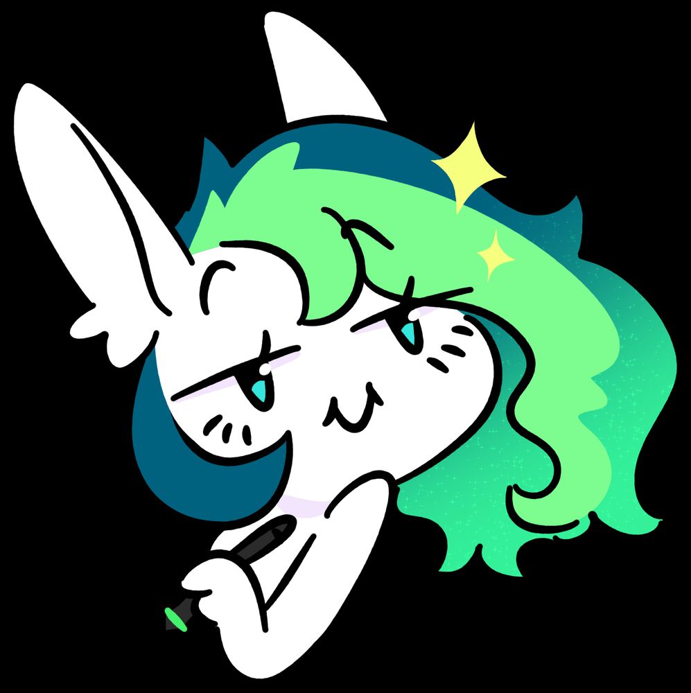 A doodle featuring Aethiri Arts, AKA Thiri / Max, looking back with a smug look on her face as she's holding a tablet stylus