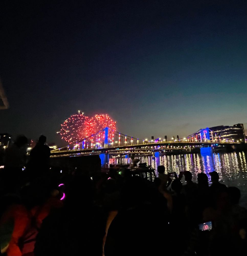Fireworks behind the bridge 