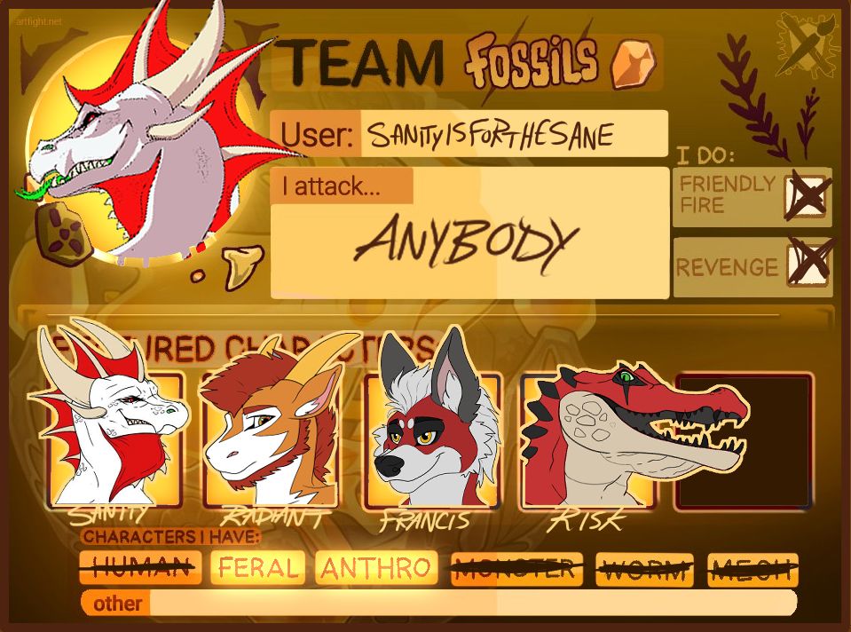 Team Fossils artfight card. 