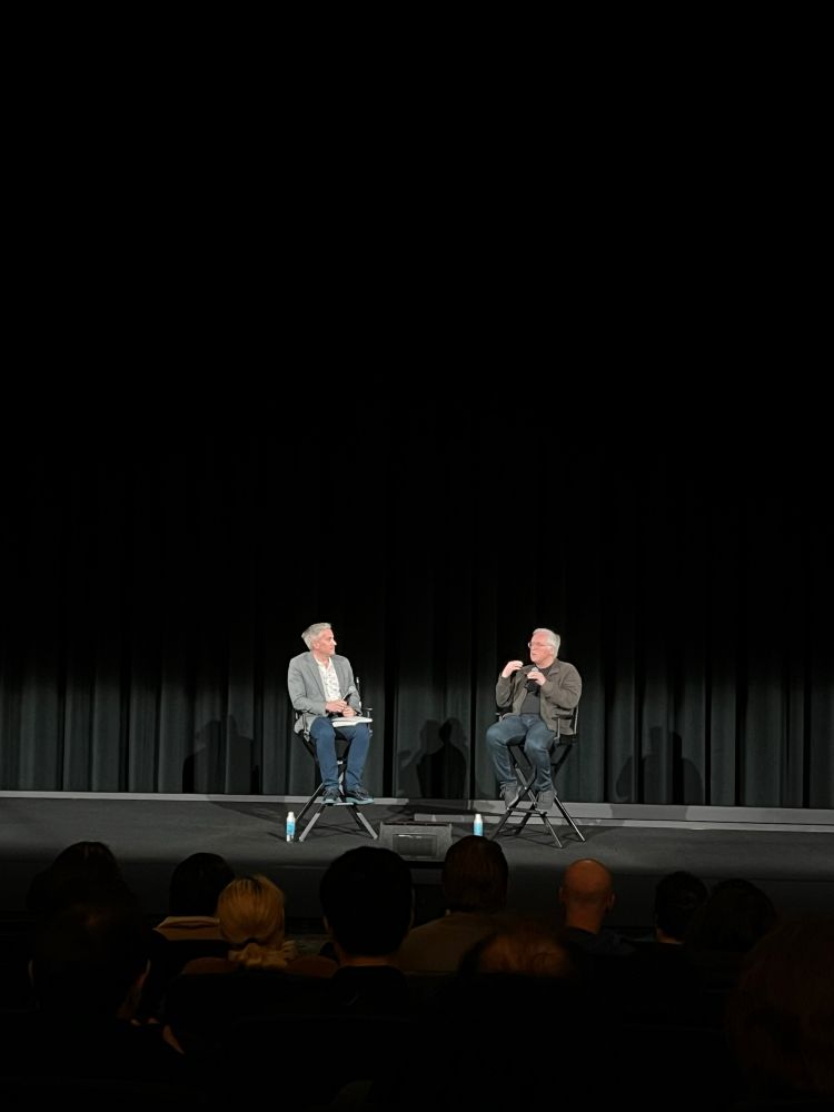 Peter Debruge and Brad Bird onstage for a Q&A